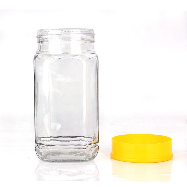 Custom 750ml clear wide mouth glass honey storage jar bottles with plastic lid