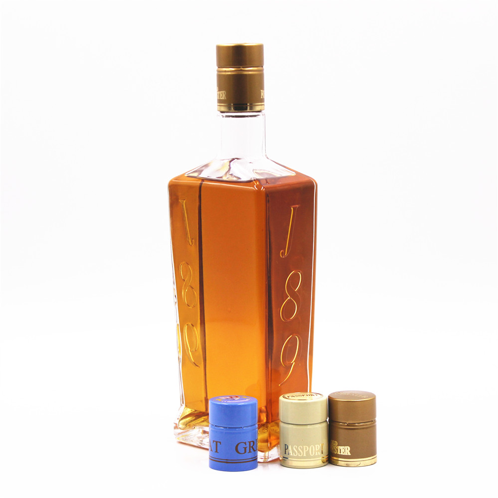 Custom 75cc 75cl Flint Embossed Logo Brandy Spirits Whisky Whiskey Vodka Glass Bottle 750ml Beverage Rubber Stopper Decal