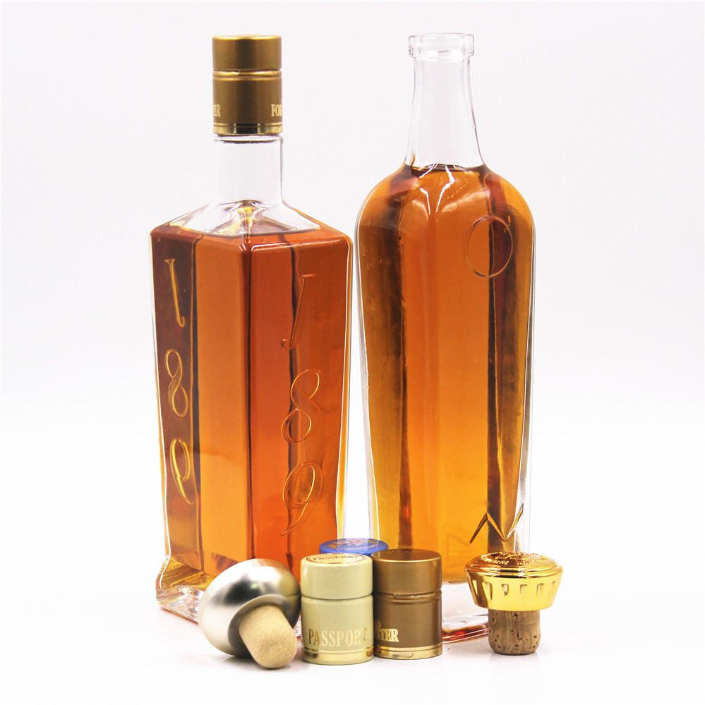 Custom 75cc 75cl Flint Embossed Logo Brandy Spirits Whisky Whiskey Vodka Glass Bottle 750ml Beverage Rubber Stopper Decal