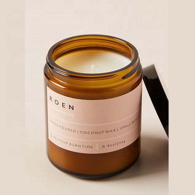 Custom 8OZ frascos de vidrio Amber Wide Mouth Glass Jar with Lid for Candle