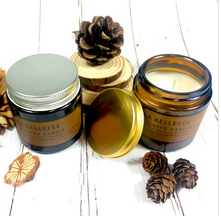 Custom 8OZ frascos de vidrio Amber Wide Mouth Glass Jar with Lid for Candle