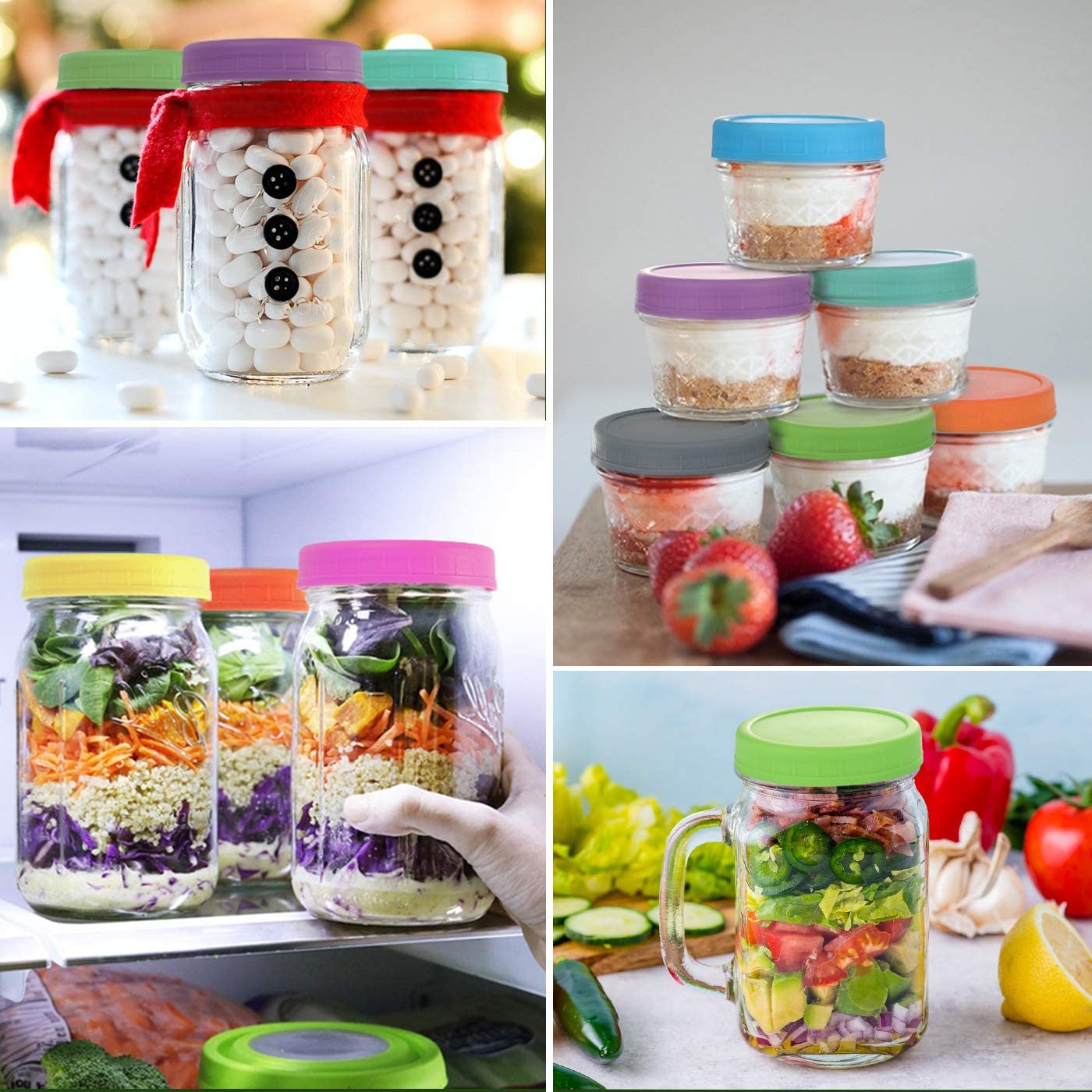 Custom 8oz 16oz 32oz Glass Mason Jar Canning Jars With Colorful Plastic Screw Lids