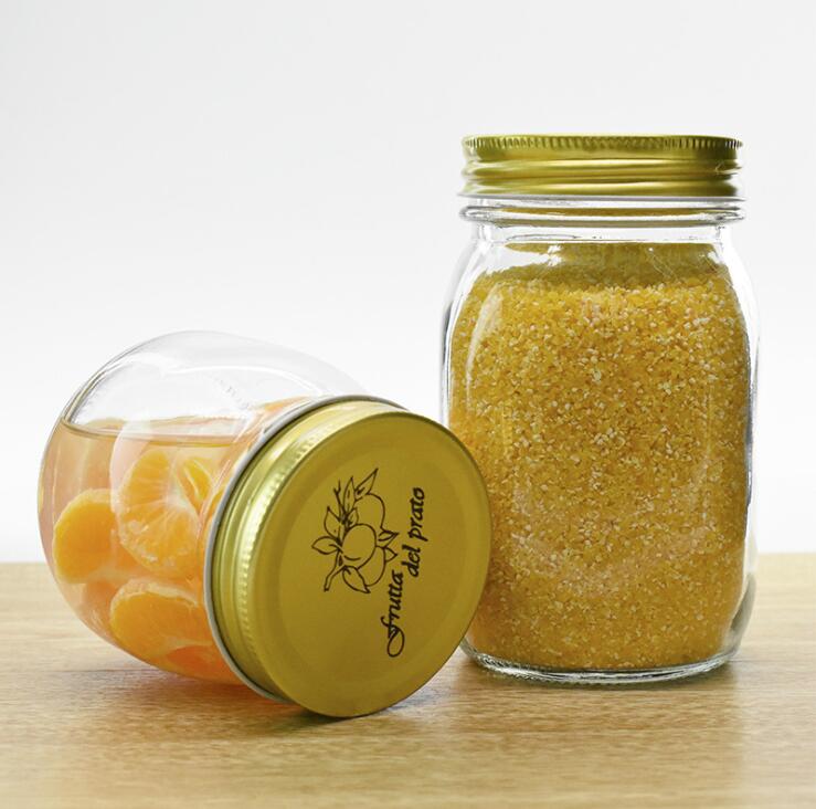 Custom 8oz 16oz 32oz wide mouth Glass Jar with metal lid for food beverage storage