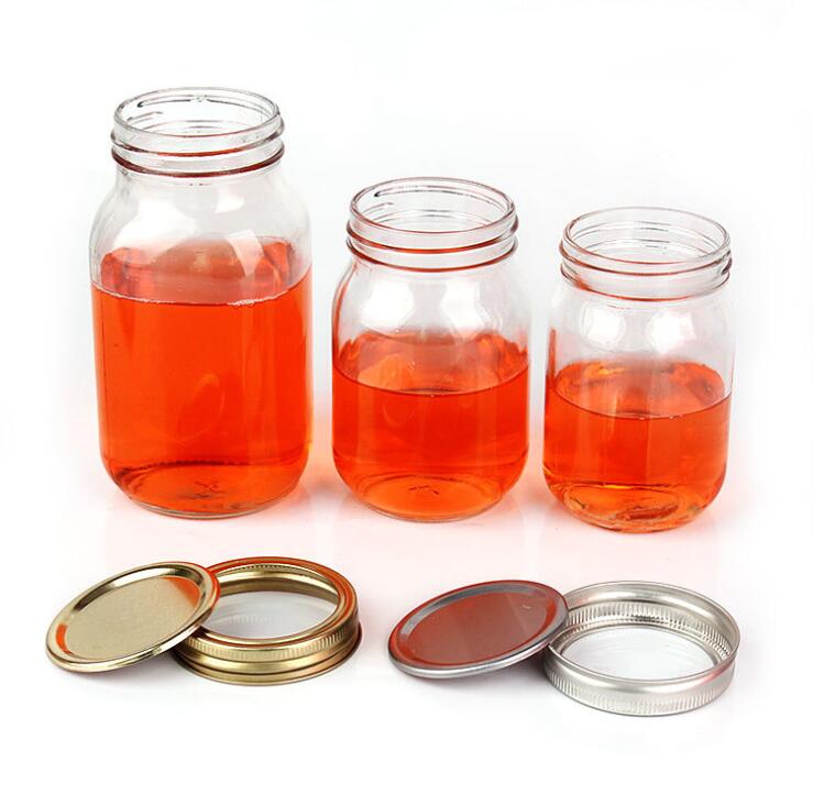Custom 8oz 16oz 32oz wide mouth Glass Jar with metal lid for food beverage storage