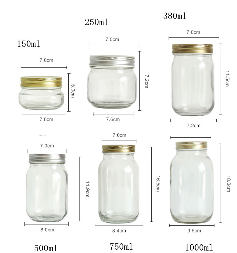Custom 8oz 16oz 32oz wide mouth Glass Jar with metal lid for food beverage storage