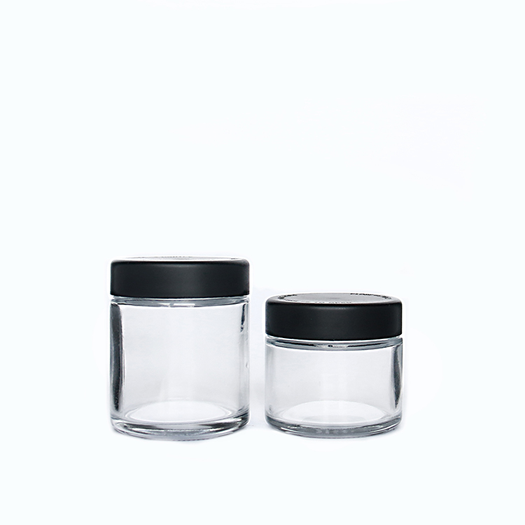 Custom Airtight 2oz 3oz 4oz Herb Storage Container Glass Stash Jars With Black Child Proof Lids
