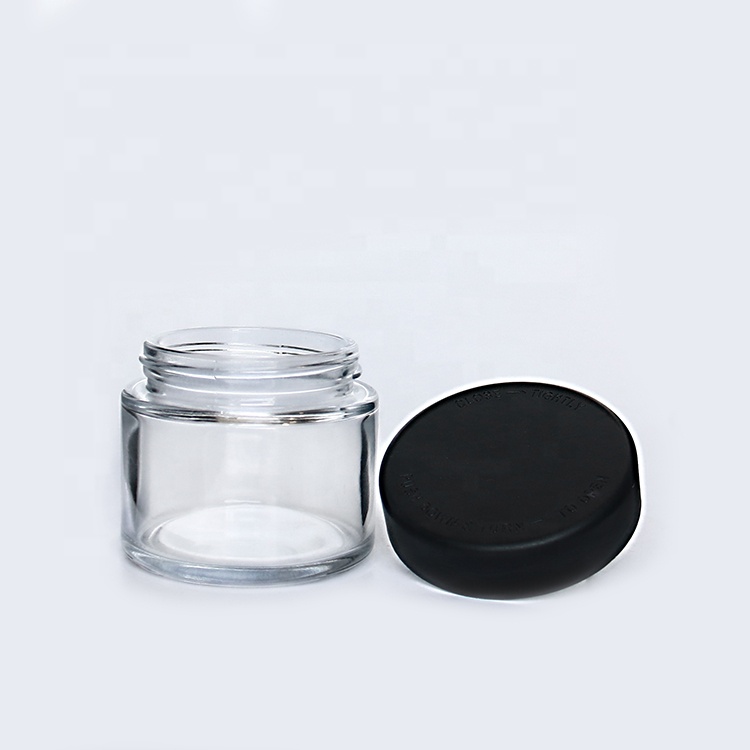 Custom Airtight 2oz 3oz 4oz Herb Storage Container Glass Stash Jars With Black Child Proof Lids