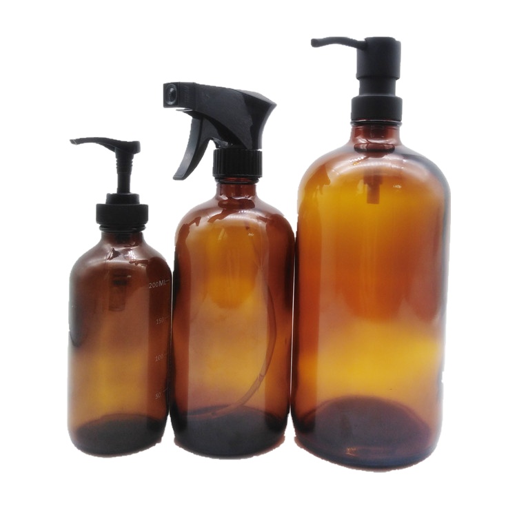 Custom Amber 16OZ/480ML Soap Liquid Glass Packaging Bottle with Sprayer Pump