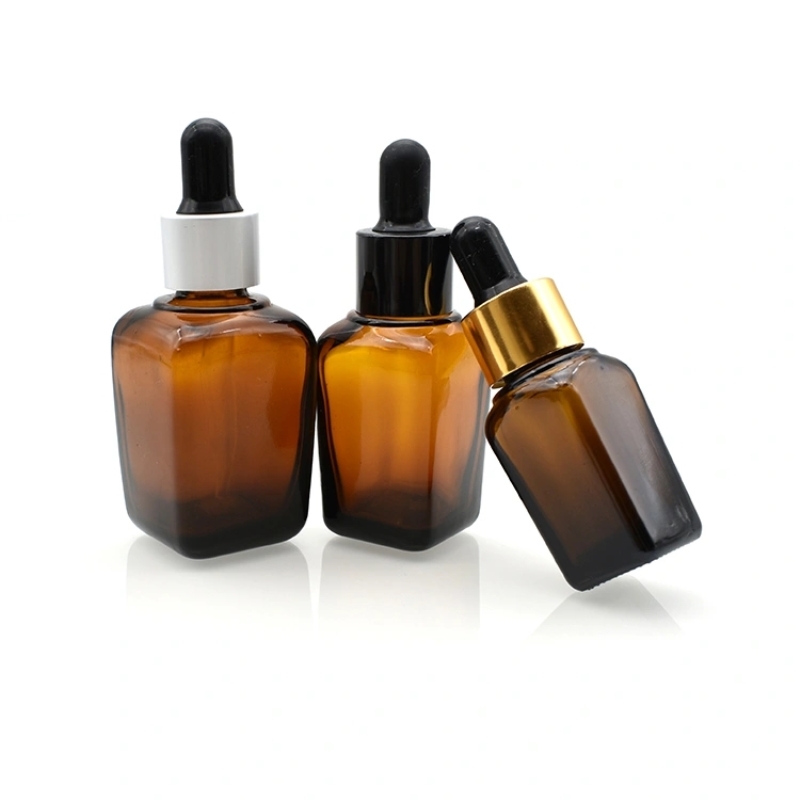 Custom Amber Square 15ml 30ml 1oz 50ml 100ml Serum Glass Dropper Bottle Empty Cosmetic Glass Bottle