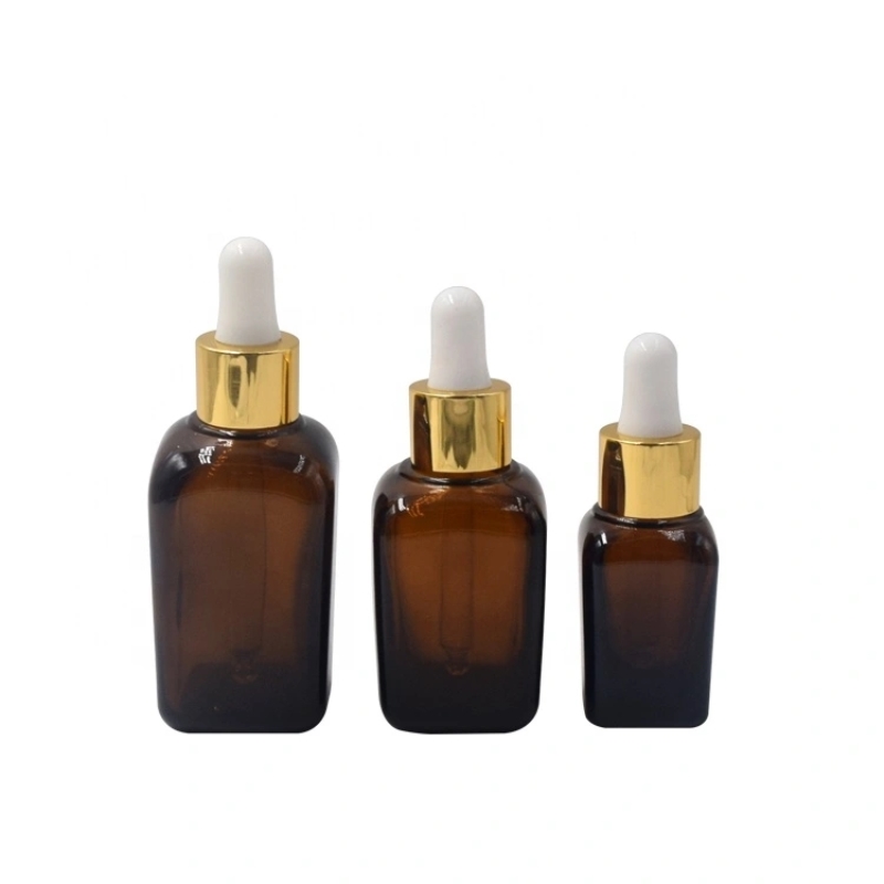 Custom Amber Square 15ml 30ml 1oz 50ml 100ml Serum Glass Dropper Bottle Empty Cosmetic Glass Bottle