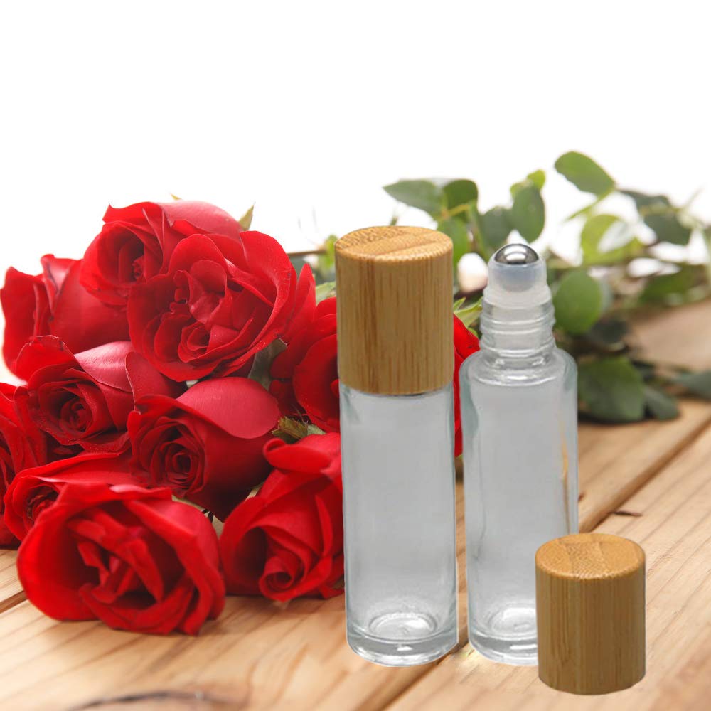 Custom Arabic Wholesale Bamboo Amber Essential oil empty bottle 10ml creative glass metal essential oil roller bottles