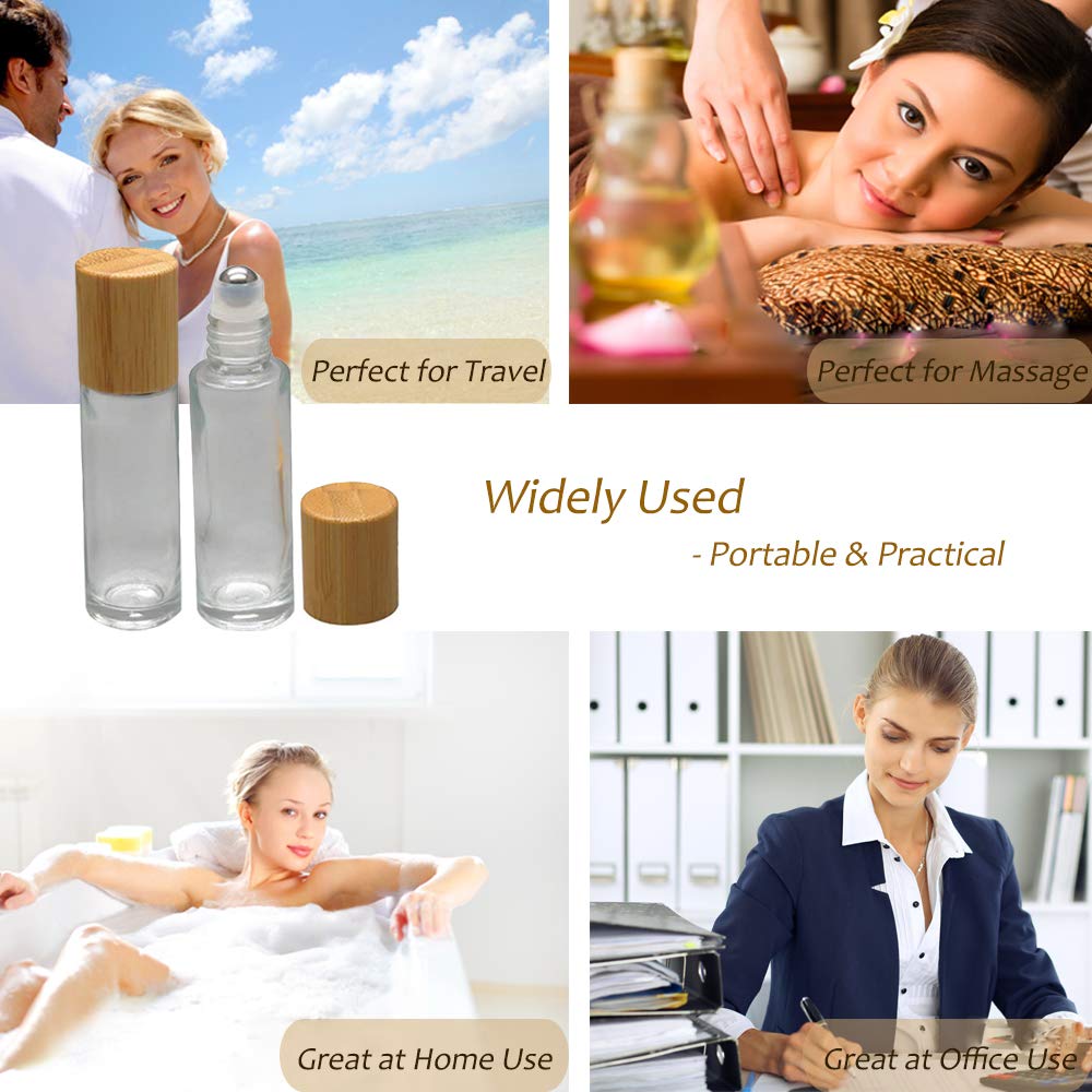 Custom Arabic Wholesale Bamboo Amber Essential oil empty bottle 10ml creative glass metal essential oil roller bottles
