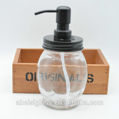 Custom Bathroom Glass Mason Jar with Stainless Steel pump cap for soap liquid