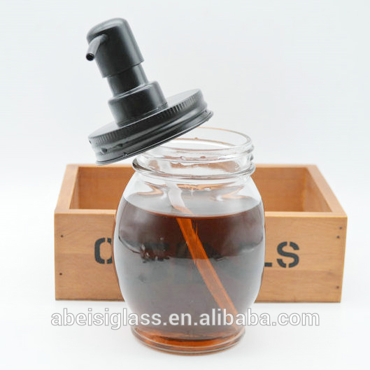 Custom Bathroom Glass Mason Jar with Stainless Steel pump cap for soap liquid