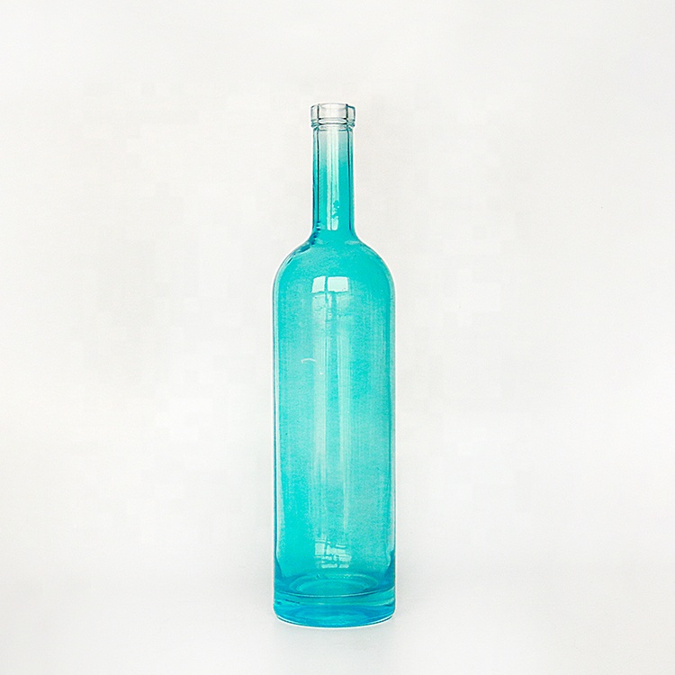 Custom Blue Painting 750ml Liquor Glass Bottles Vodka With Cork Top Stopper