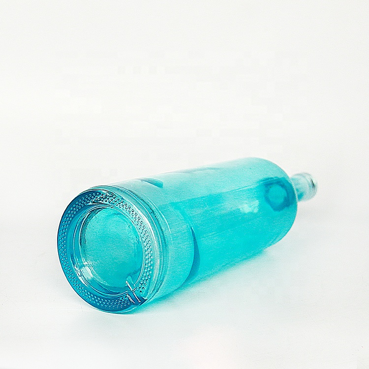 Custom Blue Painting 750ml Liquor Glass Bottles Vodka With Cork Top Stopper