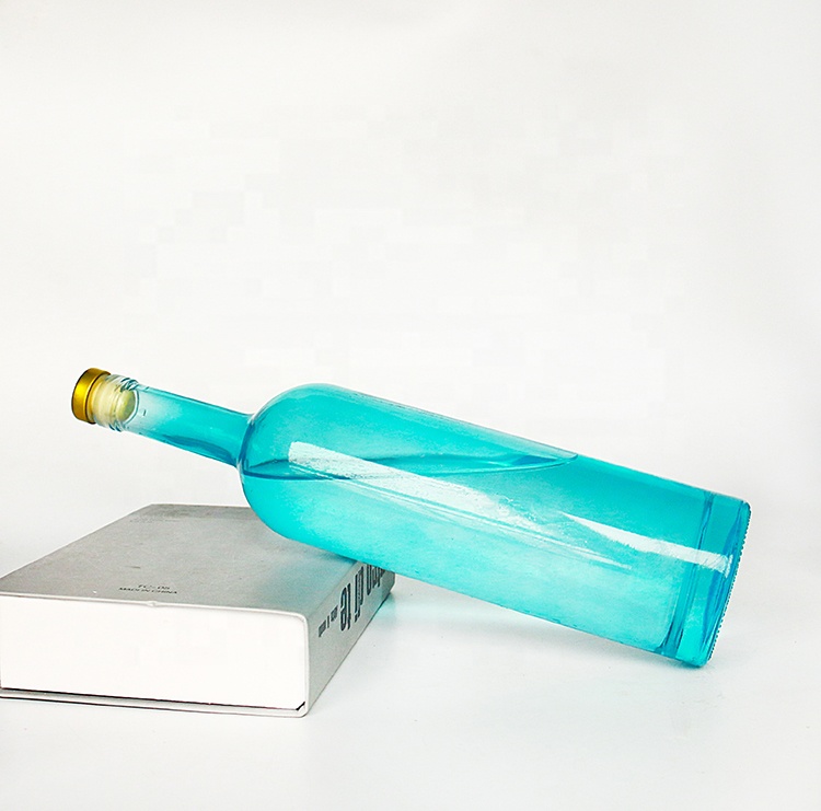 Custom Blue Painting 750ml Liquor Glass Bottles Vodka With Cork Top Stopper