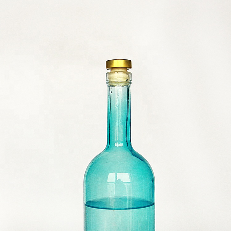 Custom Blue Painting 750ml Liquor Glass Bottles Vodka With Cork Top Stopper