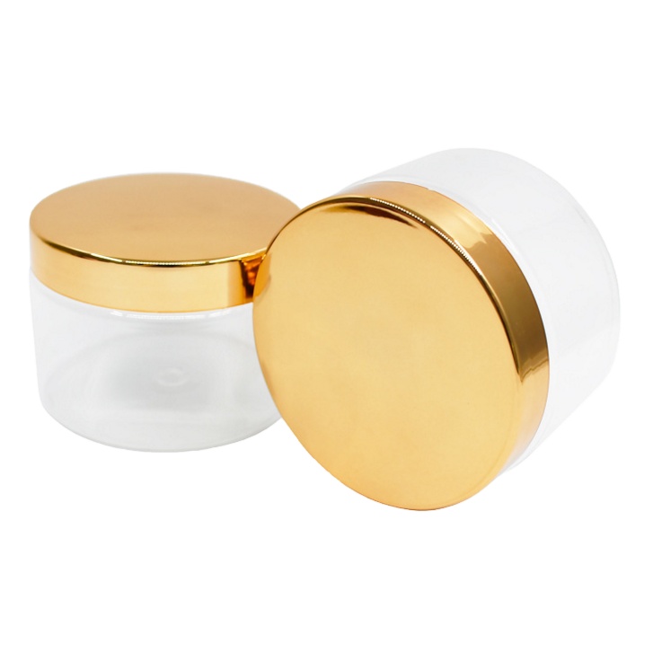 Custom Clear 100ml 120ml 150ml 200ml 250ml PET Food Jar with Gold Silver Lids and Logo Printing