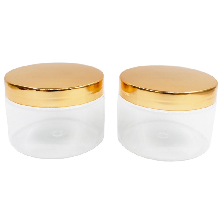 Custom Clear 100ml 120ml 150ml 200ml 250ml PET Food Jar with Gold Silver Lids and Logo Printing