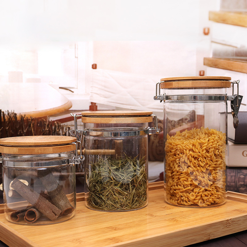 Custom Clear Airtight Storage Food Borosilicate Kitchen Coffee Cookie Candy Mason Glass Clip Lid Jars