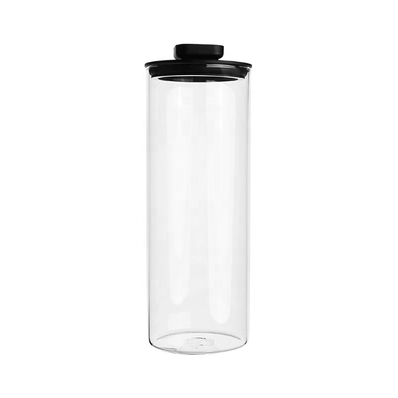 Custom Clear Borosilicate Bamboo Lid Food Grade Cylinder Stash Modern Airtight Food Storage Glass Jar