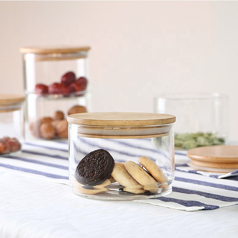 Custom Clear Borosilicate Glass Food Coffee Candy Cookie Fancy Airtight Stackable Storage Jar