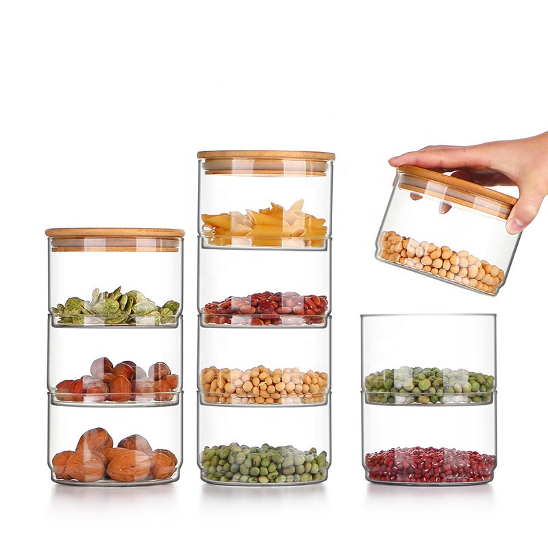 Custom Clear Borosilicate Glass Food Coffee Candy Cookie Fancy Airtight Stackable Storage Jar