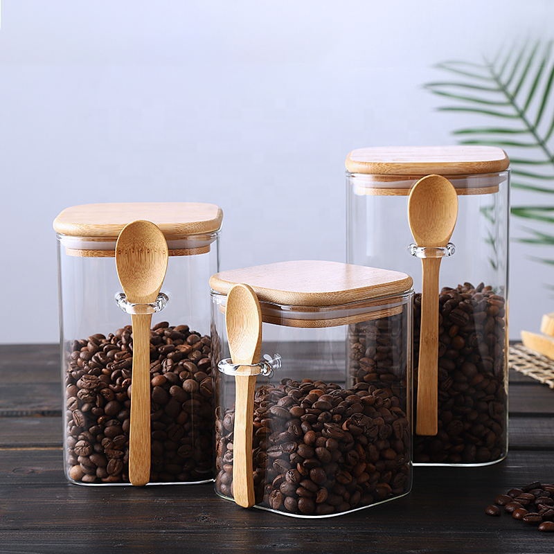 Custom Clear Coffee Cookie Food Container Airtight Empty Borosilicate Square Storage Jar Glass