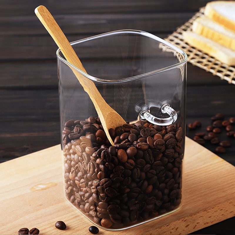 Custom Clear Coffee Cookie Food Container Airtight Empty Borosilicate Square Storage Jar Glass