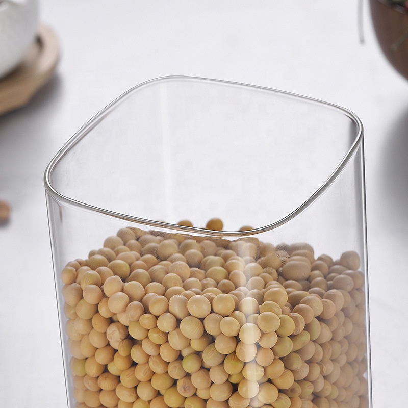 Custom Clear Coffee Cookie Food Container Storage Airtight Square Borosilicate Glass Jar With Bamboo Lid