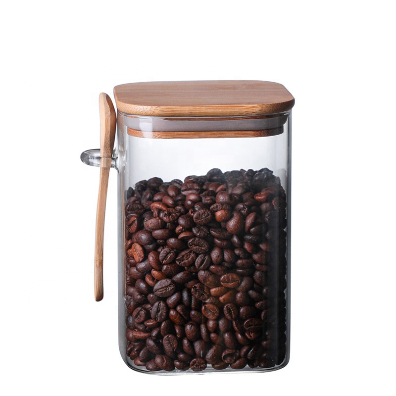 Custom Clear Coffee Cookie Food Storage Jar Airtight Borosilicate Empty Square Glass Container With Lid