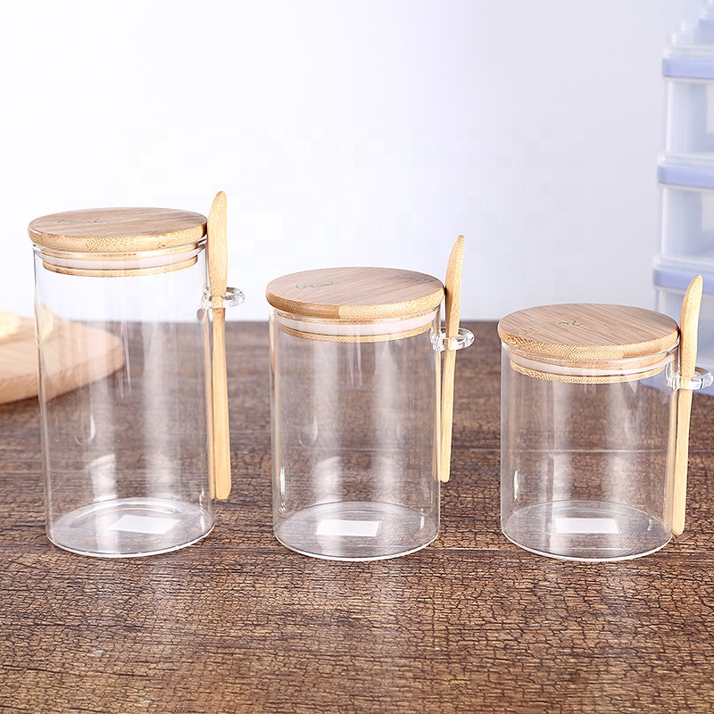 Custom Clear Cookie Food Grade Airtight Candy High Borosilicate Glass Storage Cylinder Jar