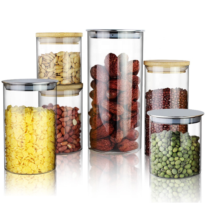 Custom Clear Empty Coffee Cookie Food Container Borosilicate Airtight Kitchen Glass Jars Storage