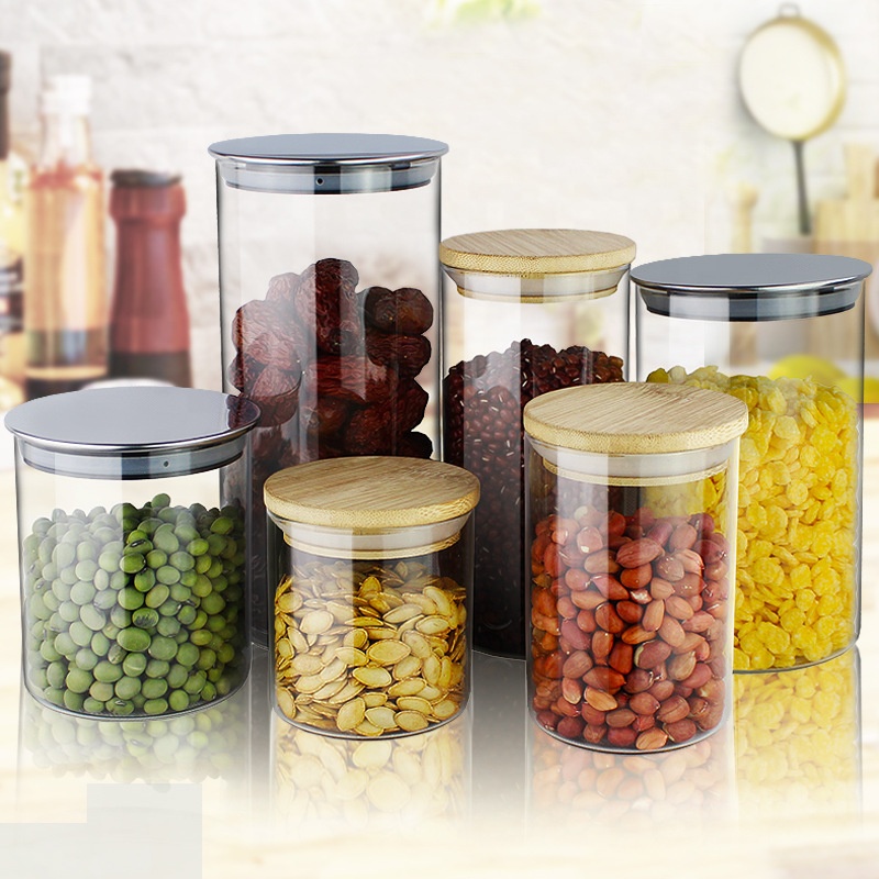 Custom Clear Empty Coffee Cookie Food Container Borosilicate Airtight Kitchen Glass Jars Storage