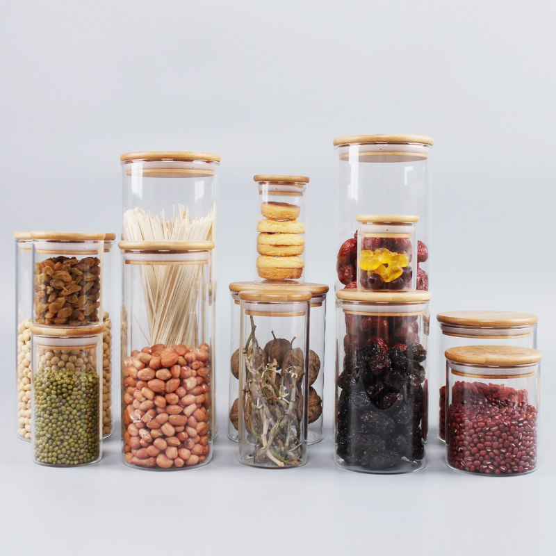 Custom Clear Empty Fancy Bottle Cookie Coffee Cylinder Storage Straight Sided Glass Jars