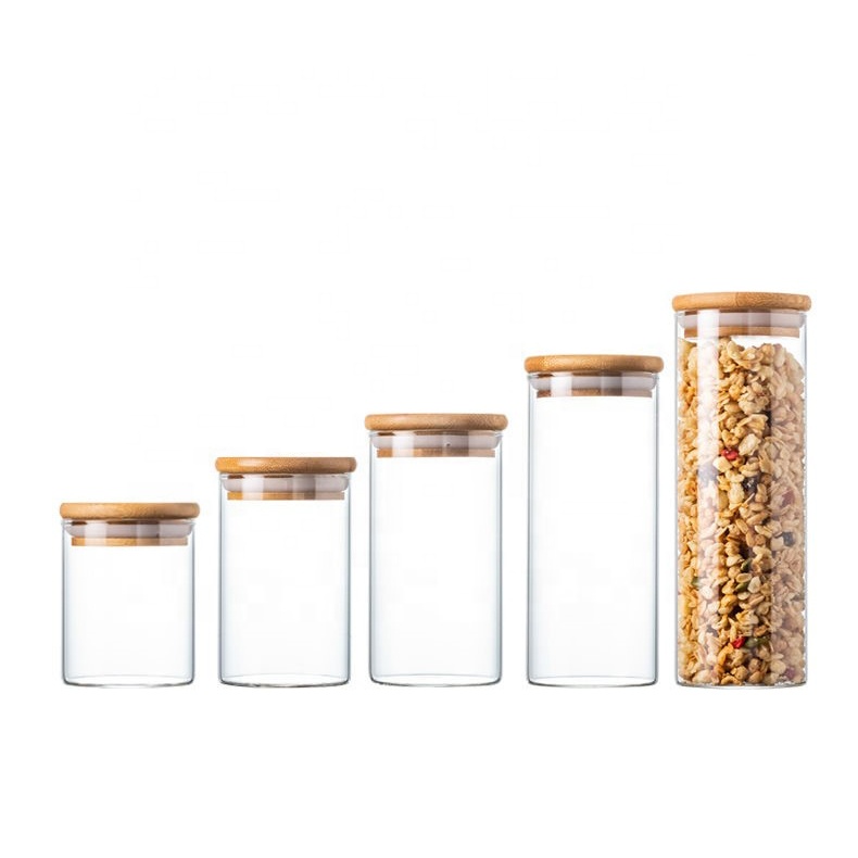 Custom Clear Empty Fancy Bottle Cookie Coffee Cylinder Storage Straight Sided Glass Jars