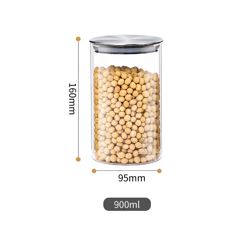 Custom Clear Food Grade Kitchen Airtight Stash Cylinder Tall Glass Storage Jar With Metal Lid