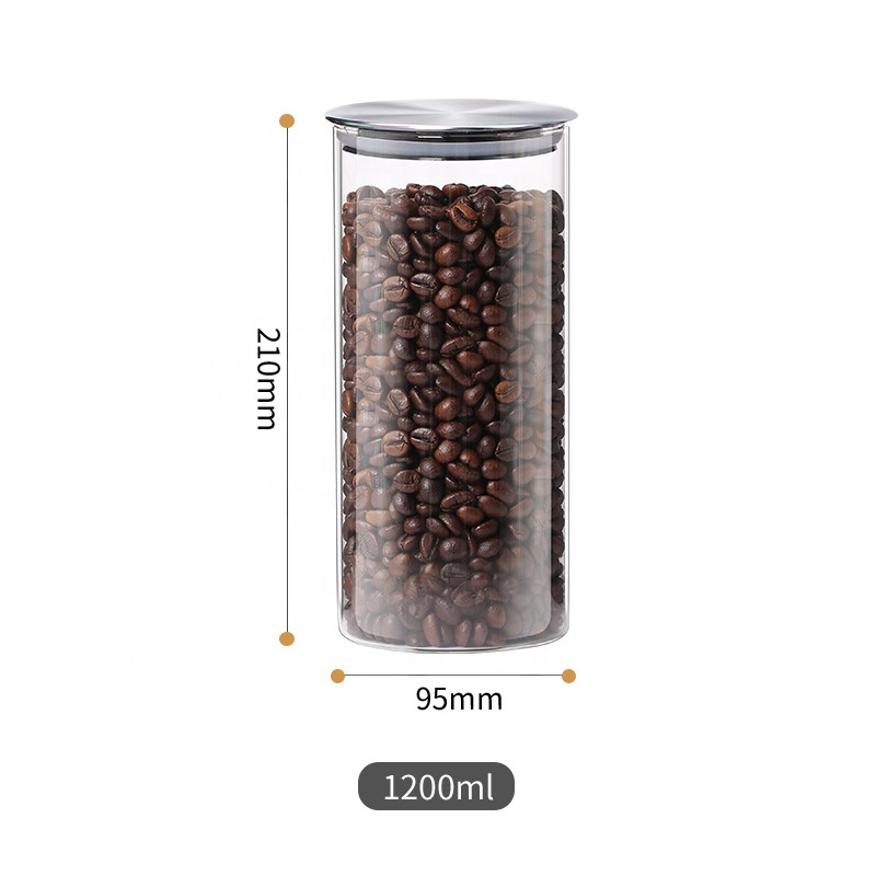 Custom Clear Food Grade Kitchen Airtight Stash Cylinder Tall Glass Storage Jar With Metal Lid