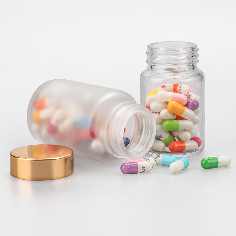 Custom Clear Frosted Empty Glass Medicine Pill Bottles 100ml Pharmaceutical Pill Bottle