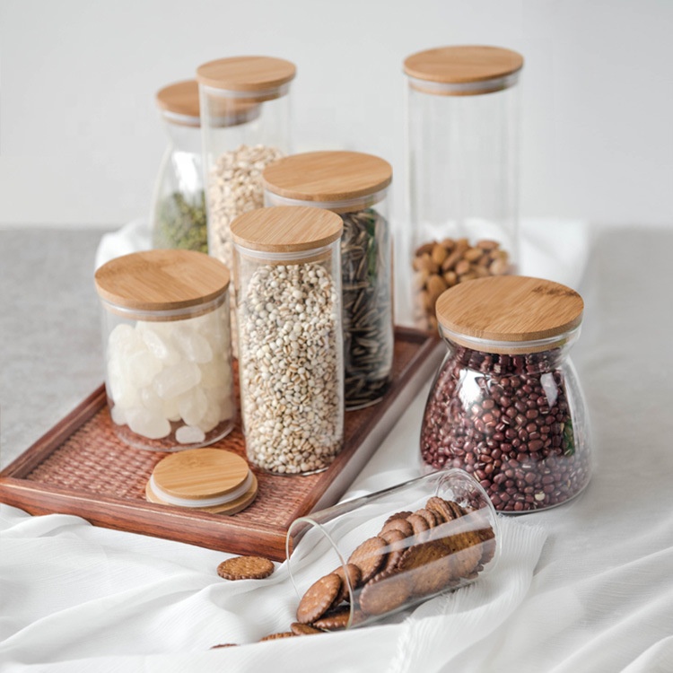 Custom Clear Jar Coffee Cookie Food Grade Candy Airtight Storage Borosilicate Glass Container Bottle