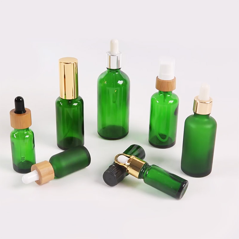 Custom Color Brown Blue Green Amber Clear All Size 10ml 30ml 50ml Aluminum Dropper Glass Essential Oil Bottle
