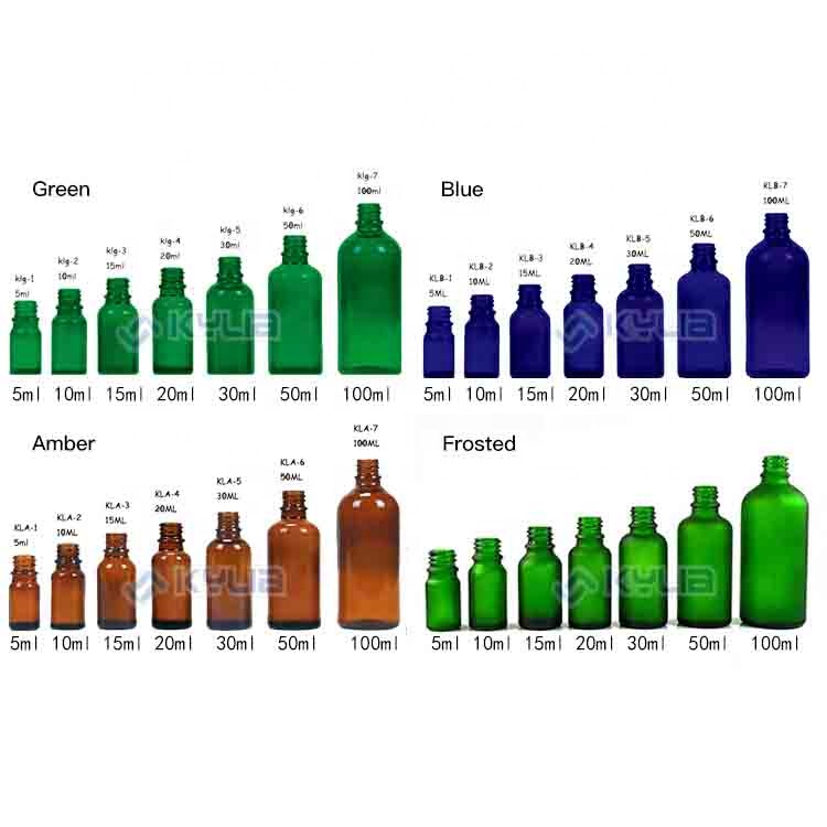 Custom Color Brown Blue Green Amber Clear All Size 10ml 30ml 50ml Aluminum Dropper Glass Essential Oil Bottle
