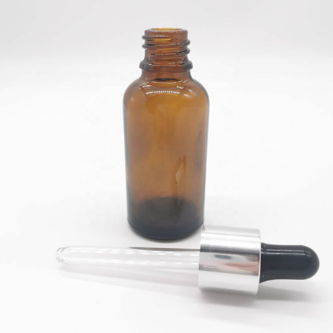 Custom Color Brown Blue Green Amber Clear All Size 10ml 30ml 50ml Aluminum Dropper Glass Essential Oil Bottle