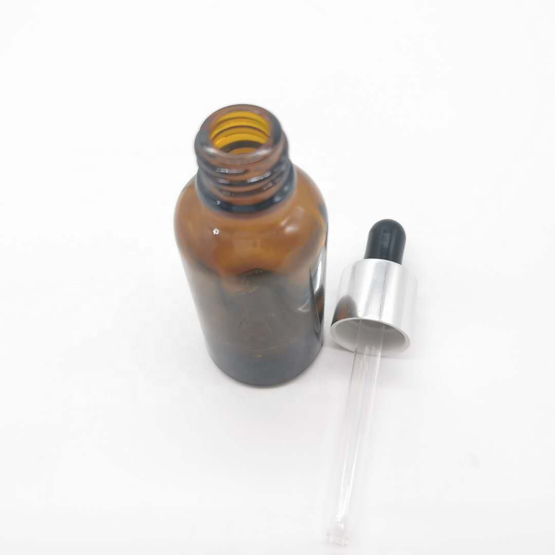 Custom Color Brown Blue Green Amber Clear All Size 10ml 30ml 50ml Aluminum Dropper Glass Essential Oil Bottle