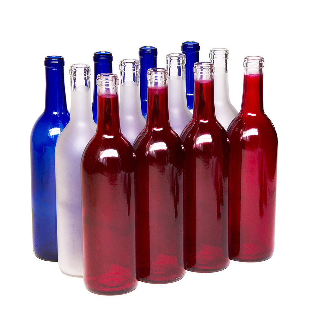 Custom Color Glass Long Neck 500ml 750ml Bottles With Cork Lid For Beverage Wine