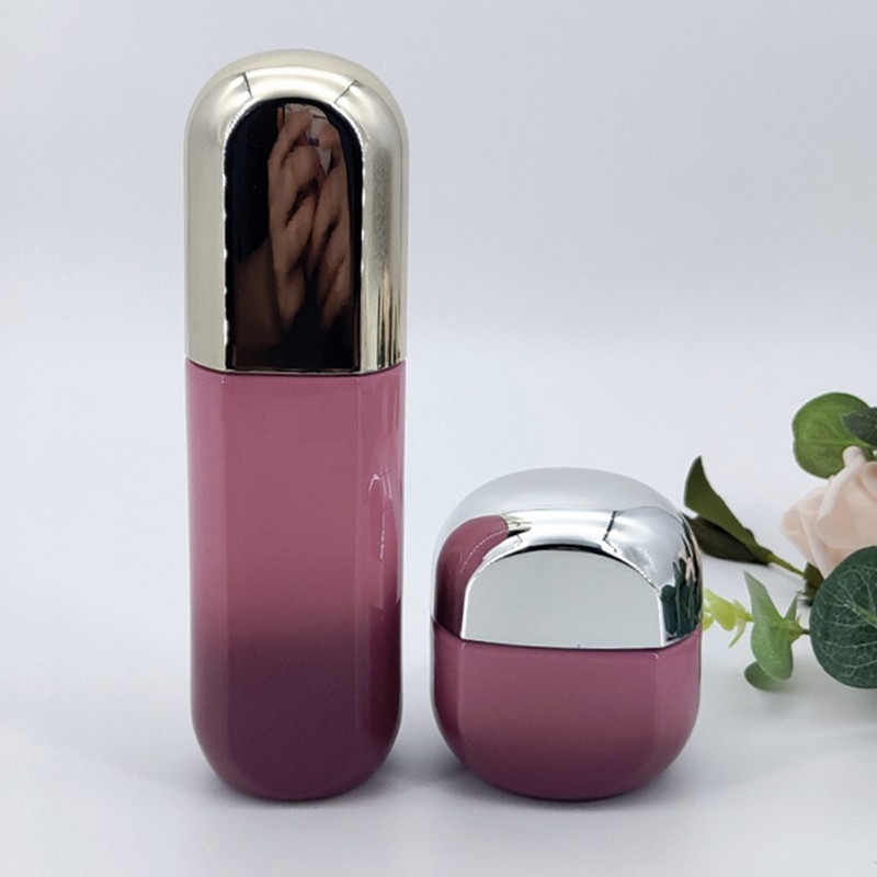 Custom Color Round Cylinder Glass Pump Bottles for Serum 40ml 100ml 120ml Unique Shape Luxury Cosmetic Packaging 30g 50g