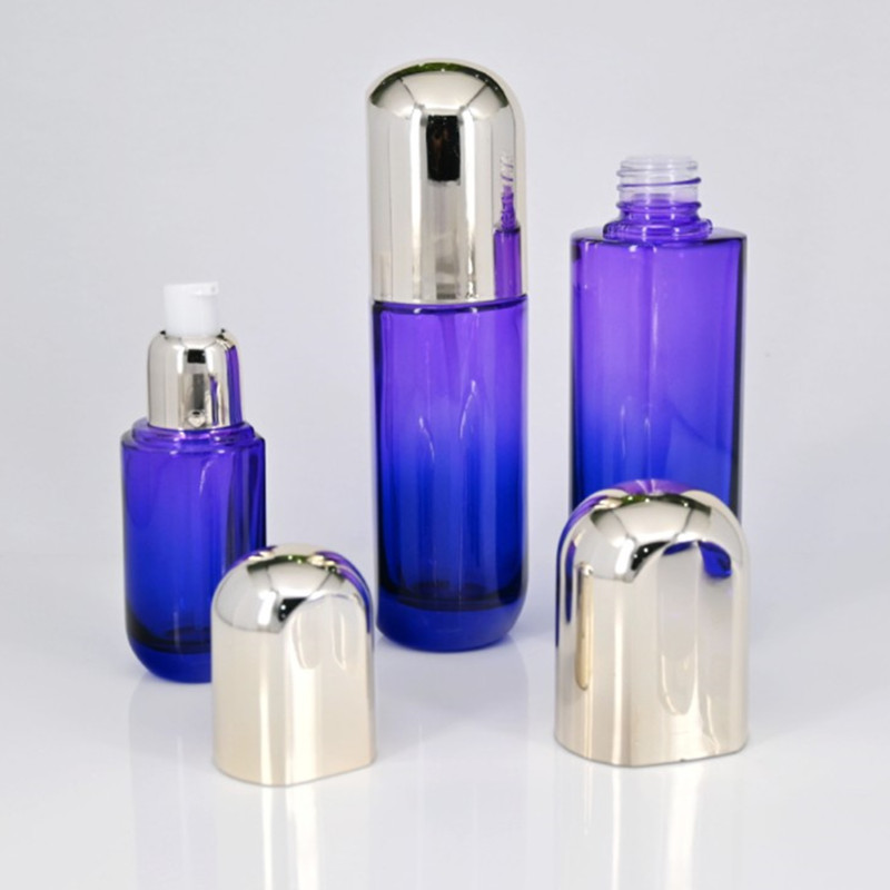 Custom Color Round Cylinder Glass Pump Bottles for Serum 40ml 100ml 120ml Unique Shape Luxury Cosmetic Packaging 30g 50g