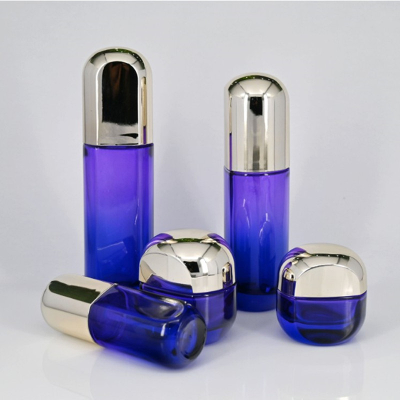 Custom Color Round Cylinder Glass Pump Bottles for Serum 40ml 100ml 120ml Unique Shape Luxury Cosmetic Packaging 30g 50g