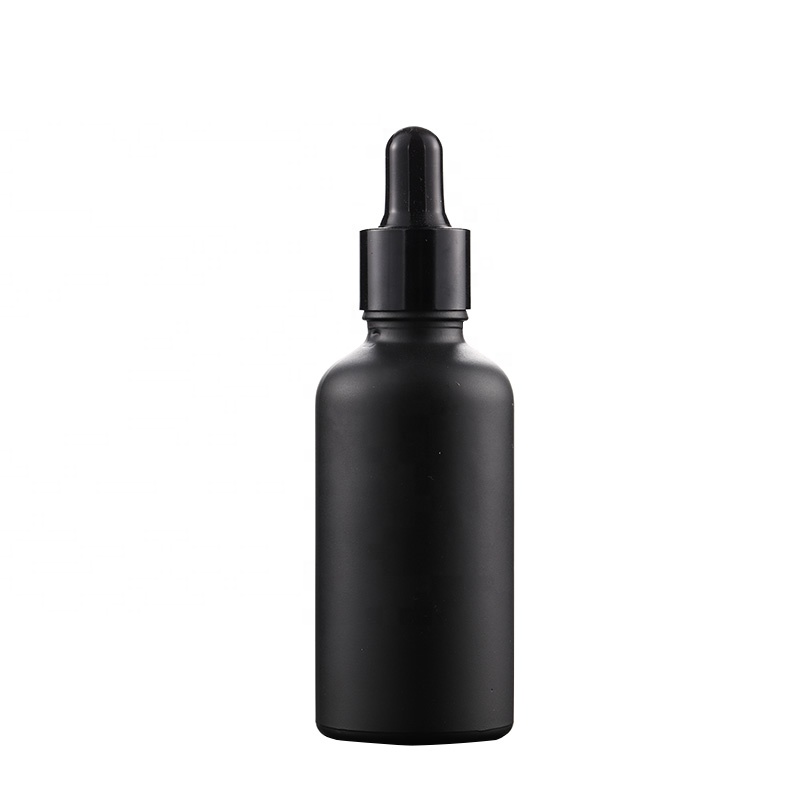 Custom Cosmetic 30ML Matte Black Frosted Glass Round Shape Essential Oil Bottle With dropper